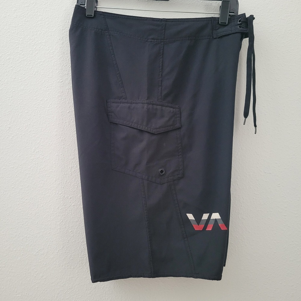 RVCA Western II Board Shorts Mens 33 Black Cargo Pocket Drawstring Swim Trunks - Picture 2 of 6